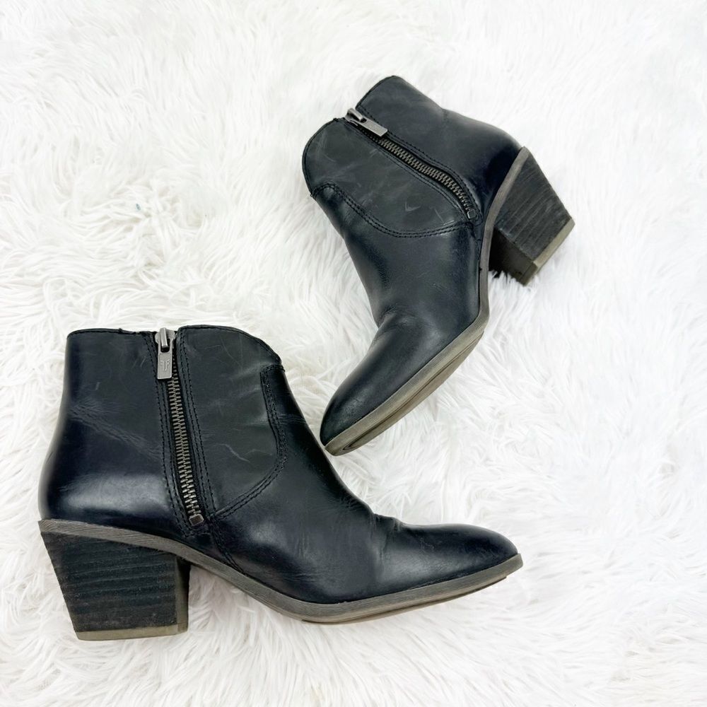 Frye Jennifer Almond Toe Zipper Leather Ankle Boots - Picture 7 of 10